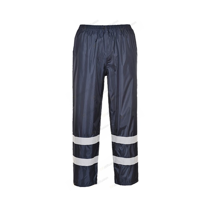 Pantalon de pluie, haute visibilité Portwest F441 Marine. Vu de face