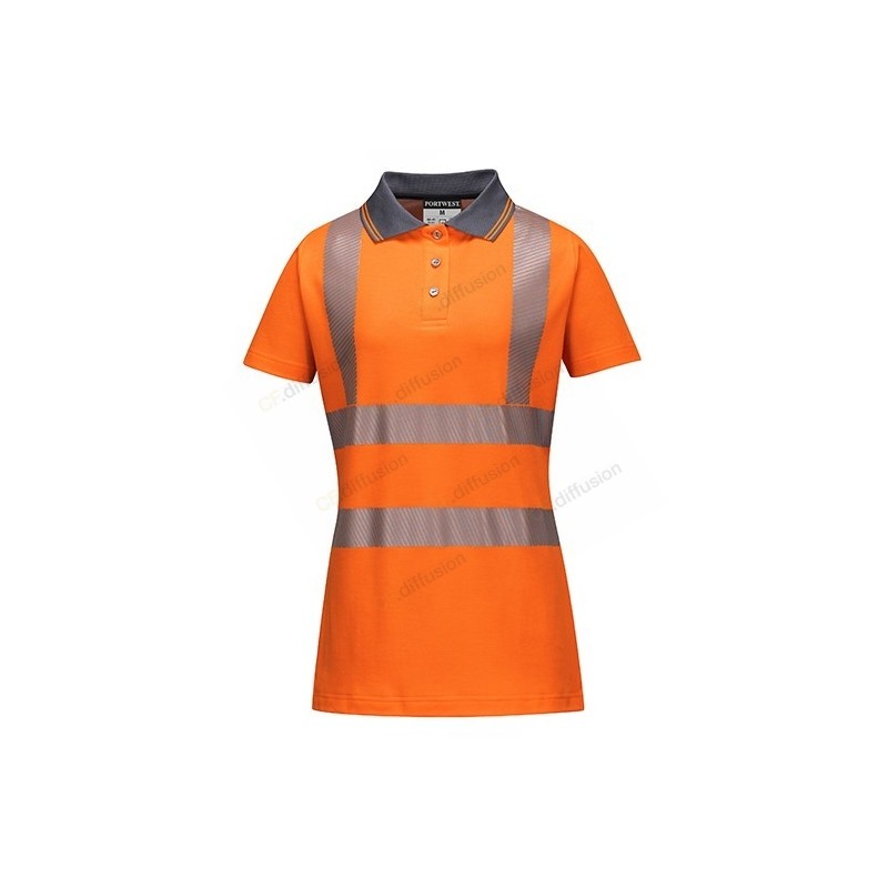 Polo manches courtes pour femme LW72 Haute visibilité Orange fluo. Vu de face