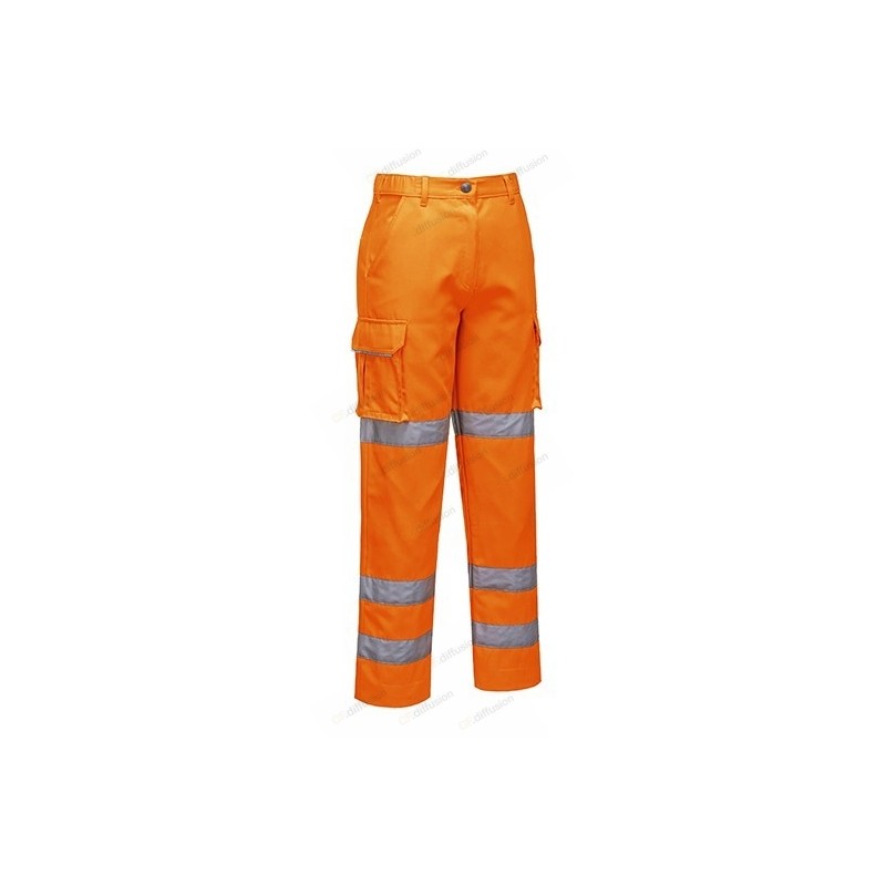 Pantalon femme Portwest LW71 Haute visibilité Orange fluo. Vu de face