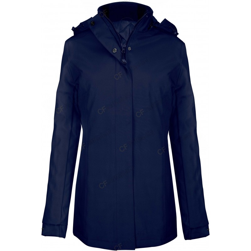 Parka pour femmes en polyester avec doublure matelassée Marine. Vu de face