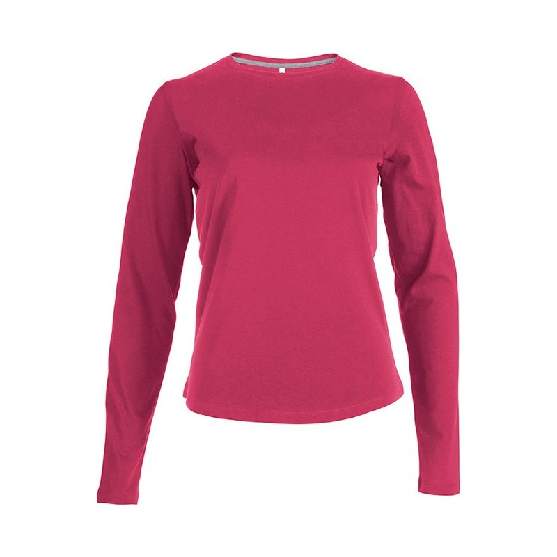 Tee-shirt femme manches longues Fruit Of The Loom Fuschia. Vu de face