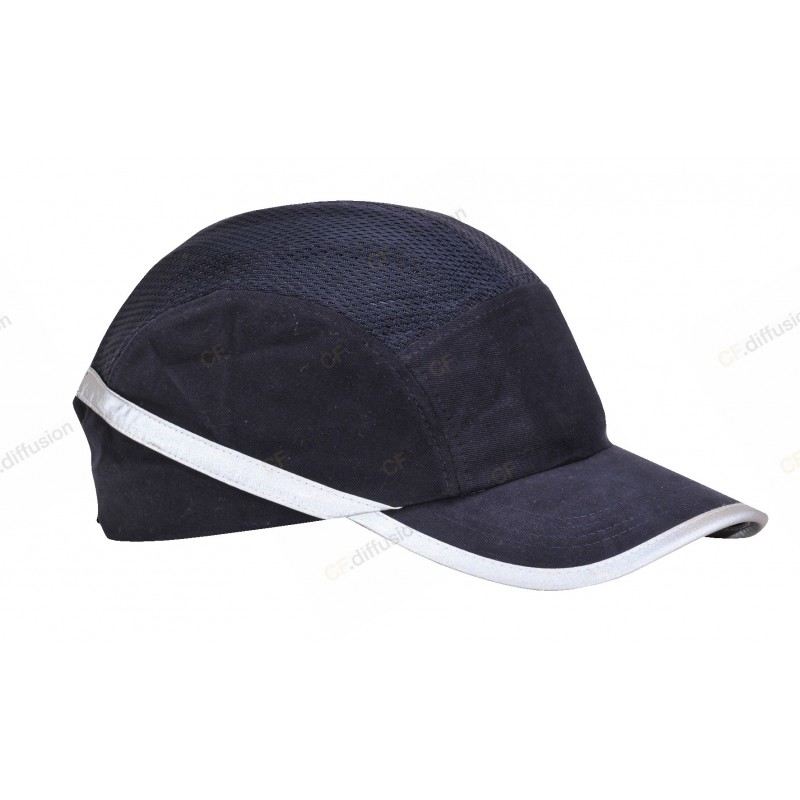 Casquette de sécurité anti-heurt, aération PORTWEST PW69 Marine. Vu de profil