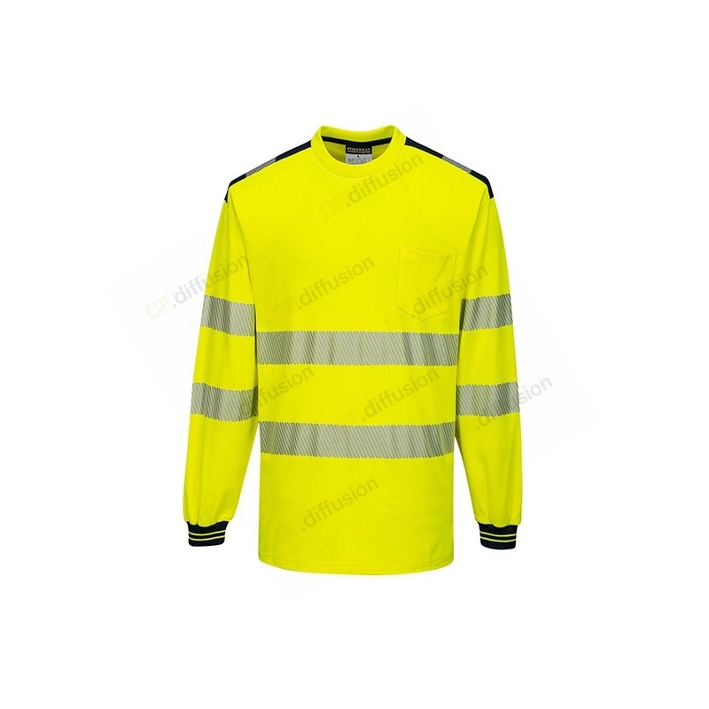 T-shirt Portwest T185 haute visibilité Jaune fluo. Vu de face