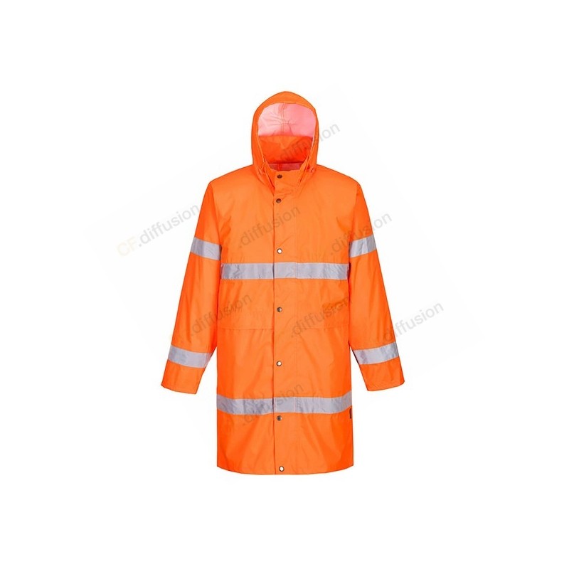Manteau de pluie Portwest H442 Imperméable, haute visibilité Orange fluo. Vu de face