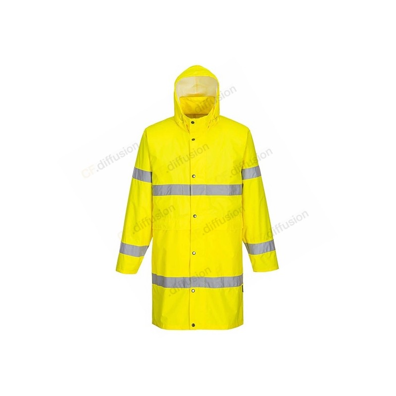 Manteau de pluie Portwest H442 Imperméable, haute visibilité Jaune fluo. Vu de face