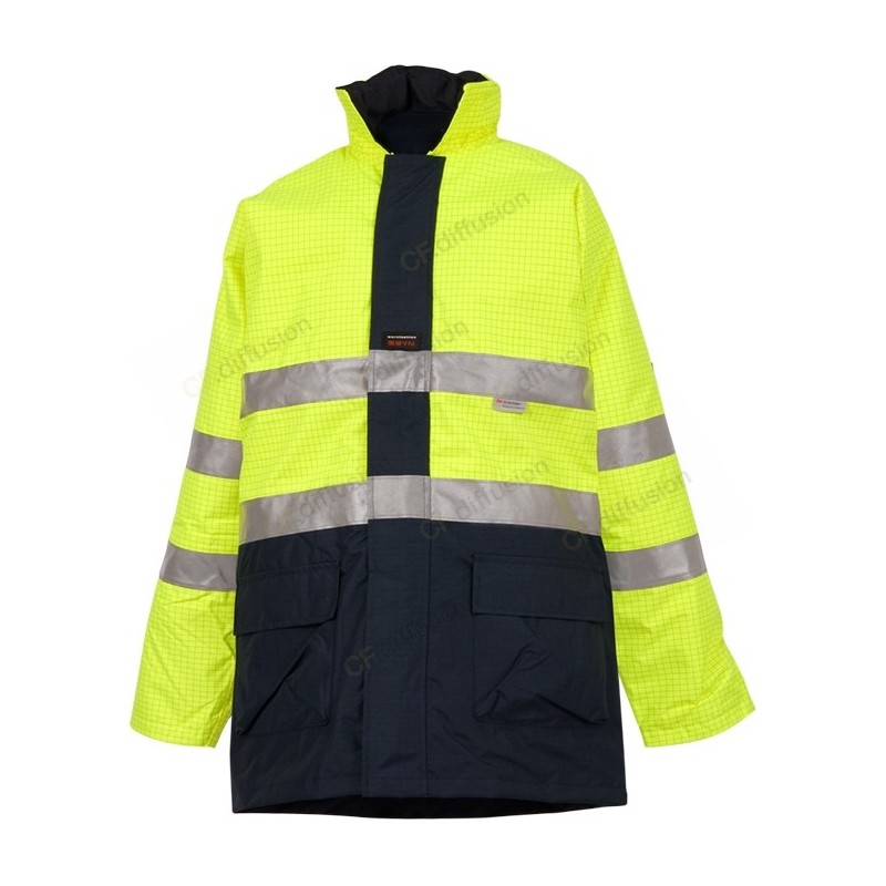 Parka multirisques, haute visibilité, ATEX, SEYNTEX Jaune fluo / Marine. Vu de face