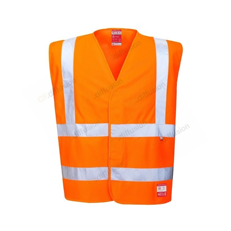 Gilet de signalisation Portwest FR71 Haute visibilité anti feu et antistatique Orange fluo