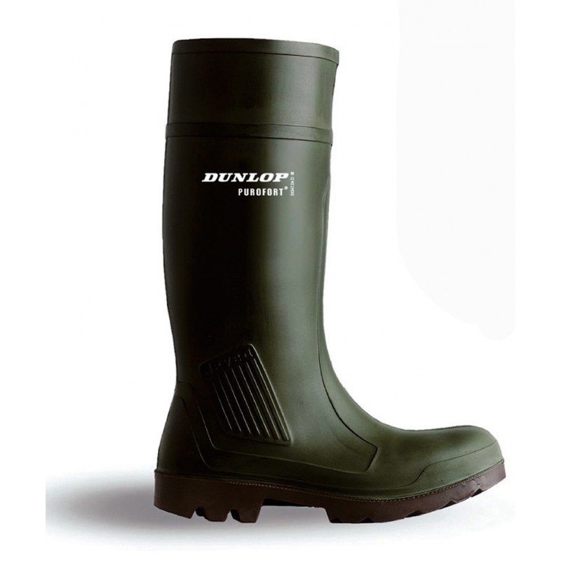 Bottes de sécurité en caoutchouc Dunlop® normé S5 SRA CI "PUROFORT" coloris vert, vue de profil