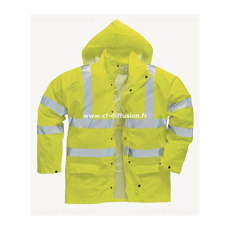 Veste de Pluie Portwest FR41 Haute visibilité, antistatique et retardateur de flammes Jaune fluo. Vu de face