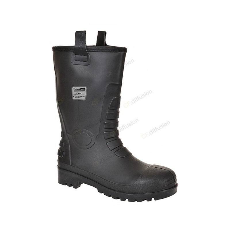 Botte de sécurité antiacide, fourrée, S5 PORTWEST FW75 Noir. Vu de profil