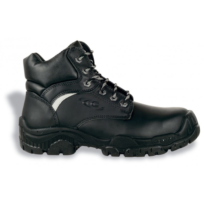 Chaussure de sécurité hautes de marque Cofra modèle "IPSWICH" normé S3 SRC coloris noir vue de coté