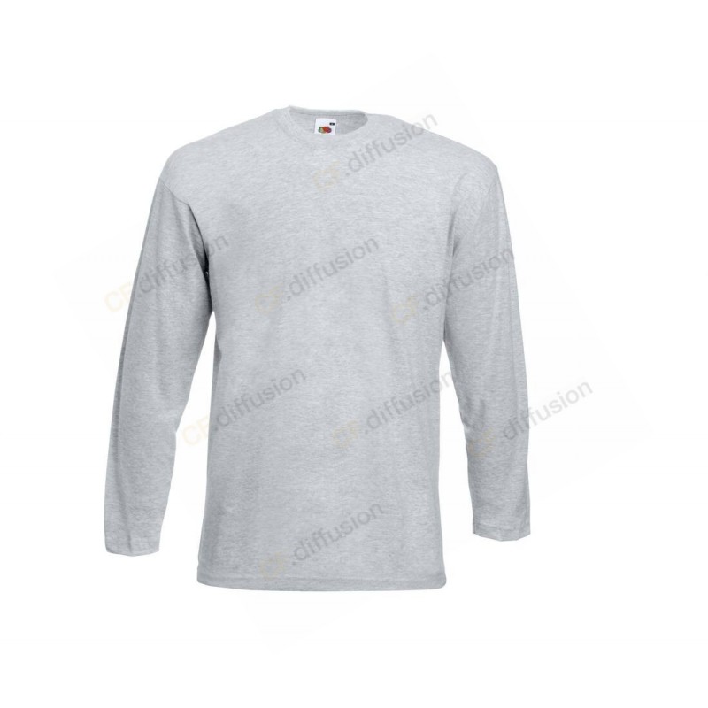 Tee-shirt manches longues Fruit of The Loom Gris Chiné. Vu de face