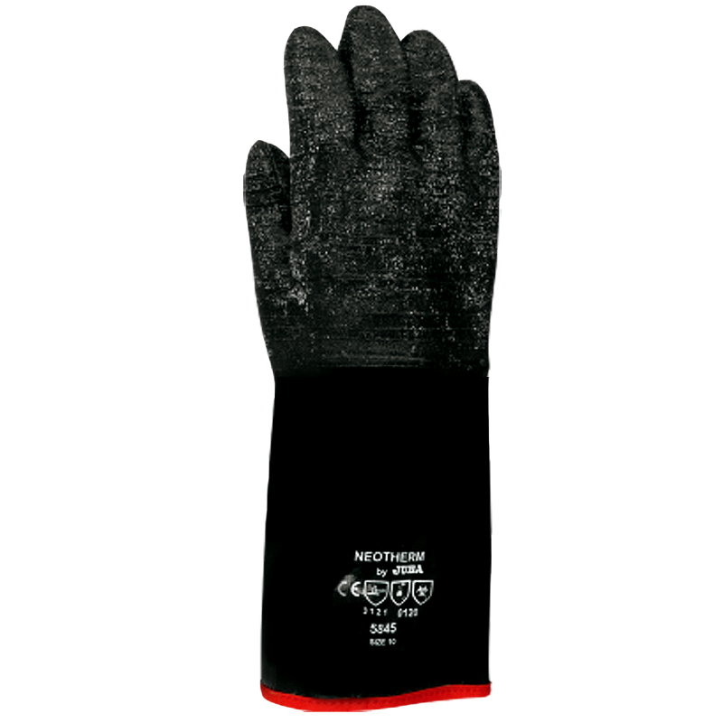 Gants de 30cm en néoprène avec support en coton JUBA 5845 Noir. Vu dos de la main