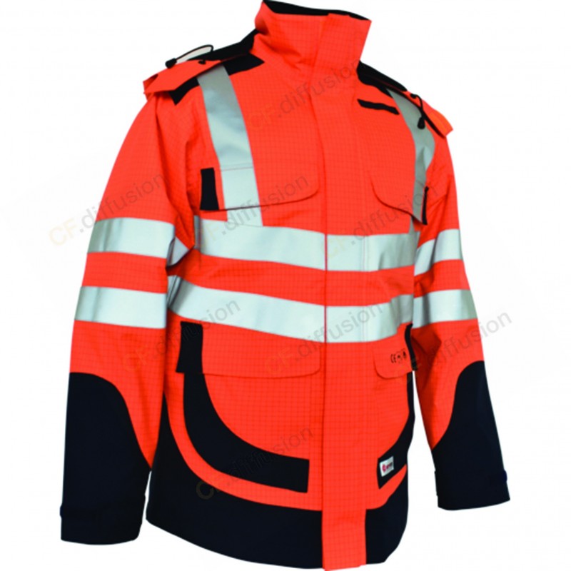 Parka multirisques, haute visibilité P2L BREMEN Orange fluo. Vu de face