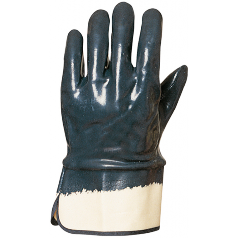Gants de protection enduction nitrile totale COVERGUARD MO9650 Bleu/blanc. Vu dos de la main