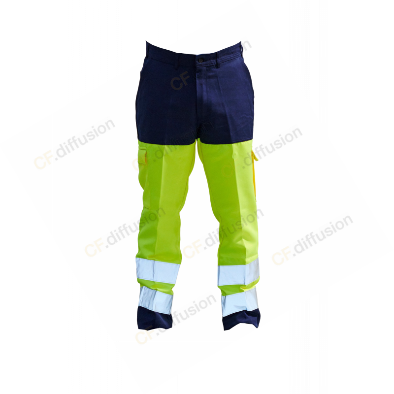 Pantalon Haute Visibilité PBV 01HVJ580 Jaune fluo / Marine. Vu de face