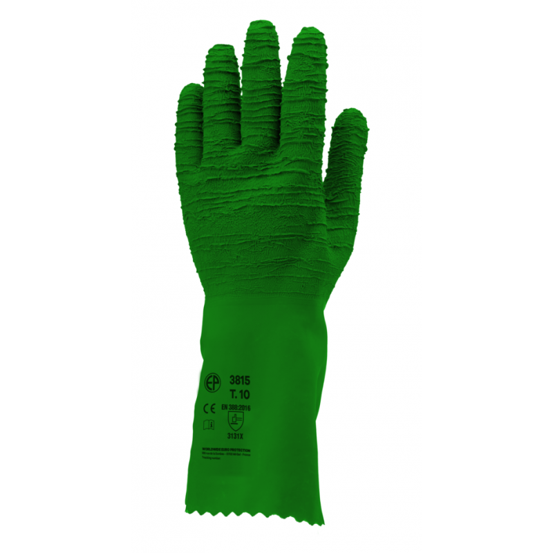 Gant de protection crêpé en coton antidérapant L/32 cm COVERGUARD MO3815 Vert. Vu dos de la main