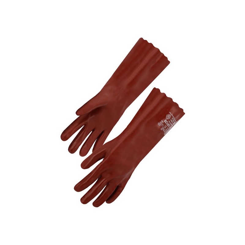 Gants de protection chimique en PVC enduit "ACTIFRESH" rouge Long. 40 cm