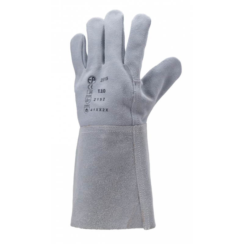 Gants en croûte de vachette pour les soudeurs avec manchette 15 cm COVERGUARD MO2515 Gris . Vu dos de la main