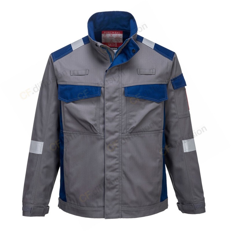 Blouson Portwest FR08 Bizflamme, multirisques, Gris / Royal blue. Vu de face