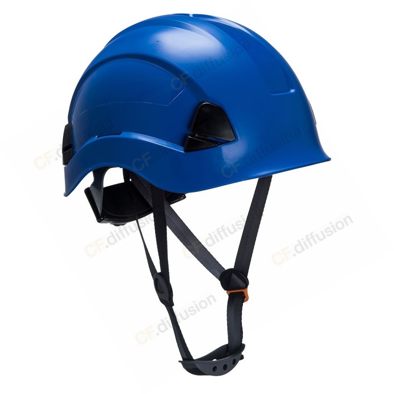 Casque de sécurité monteur avec jugulaire 4 points PORTWEST PS53 Bleu. Vu de profil
