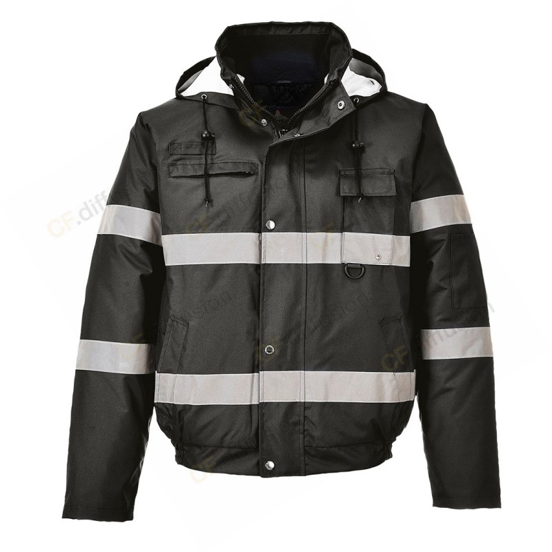 Blouson Imperméable haute visibilité Portwest S434 GAMME SECURITE Noir. Vu de face