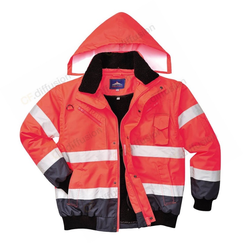 Blouson Haute Visibilité Portwest C465 Rouge / Marine. Vu de face