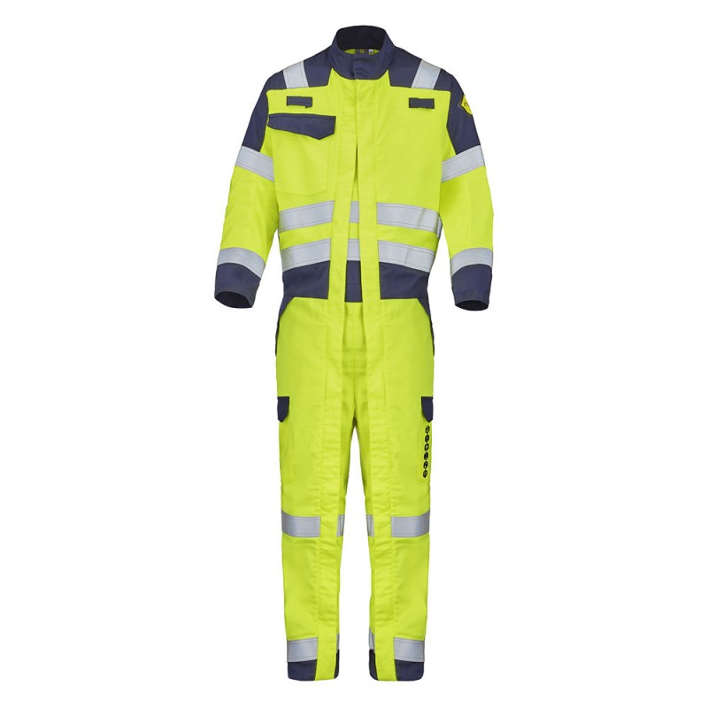 Combinaison ATEX CEPOVETT 9J728496 Jaune fluo / Marine. Vu de face