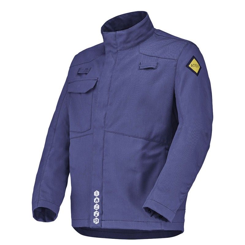 Blouson Bely antistatique Norme Chimie ATEX. Vu de face