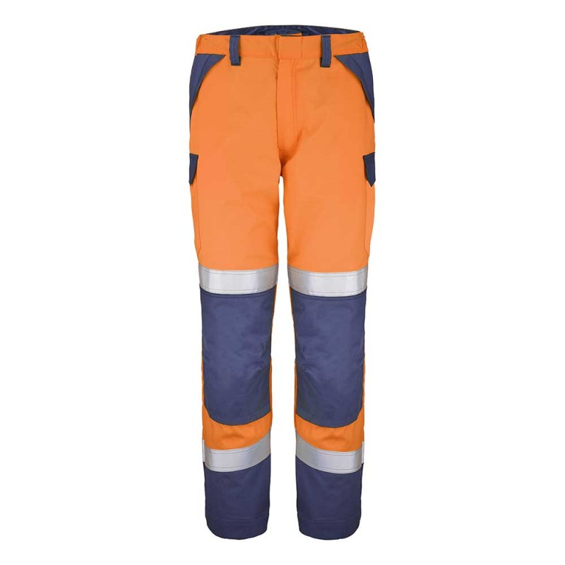 Pantalon multirisques et haute visibilité CEPOVETT - 9B728505 Orange fluo/Marine. Vu de face