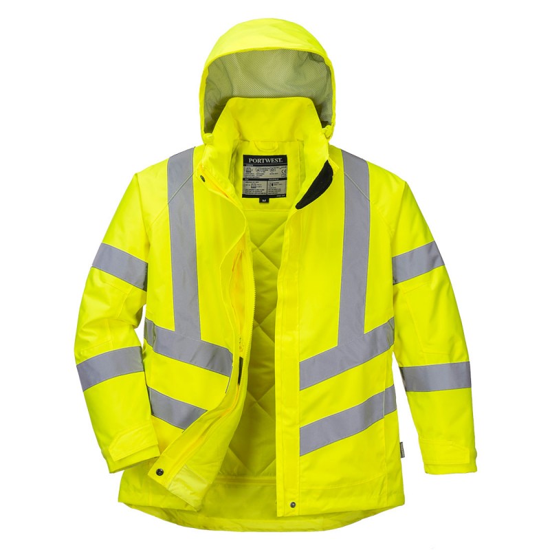 Parka femme Portwest LW74 Haute visibilité, vêtement imperméable, Jaune fluo. Vu de face