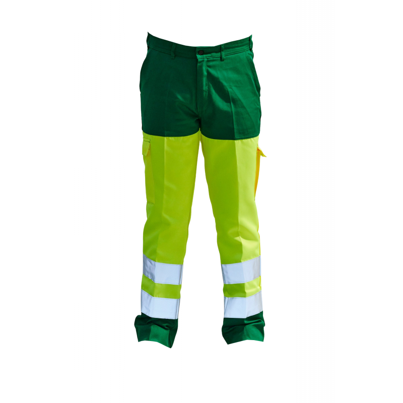 Pantalon Haute Visibilité PBV 01HVJ640 Jaune Fluo / Vert. Vu de face