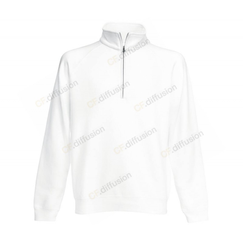 Sweatshirt col zippé Fruit Of The Loom White. Vu de face