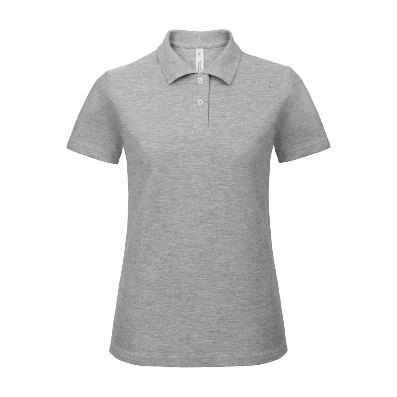 Polo femme pur coton "B & C" manches courtes coloris Heather Grey. Vu de face