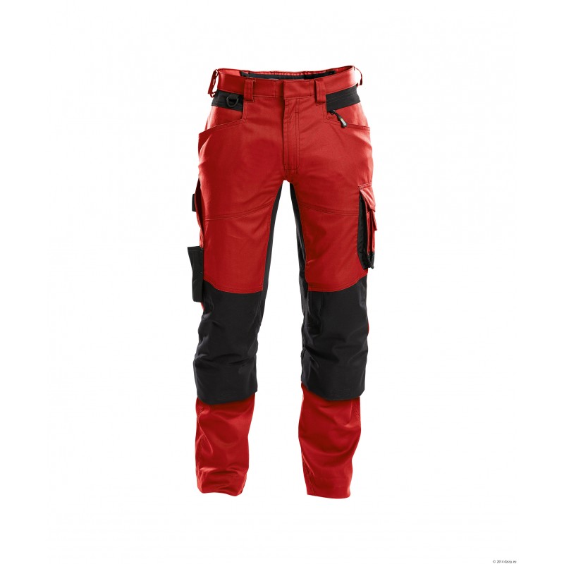 Pantalon de travail Dassy DYNAX Rouge / Noir. Vu de face