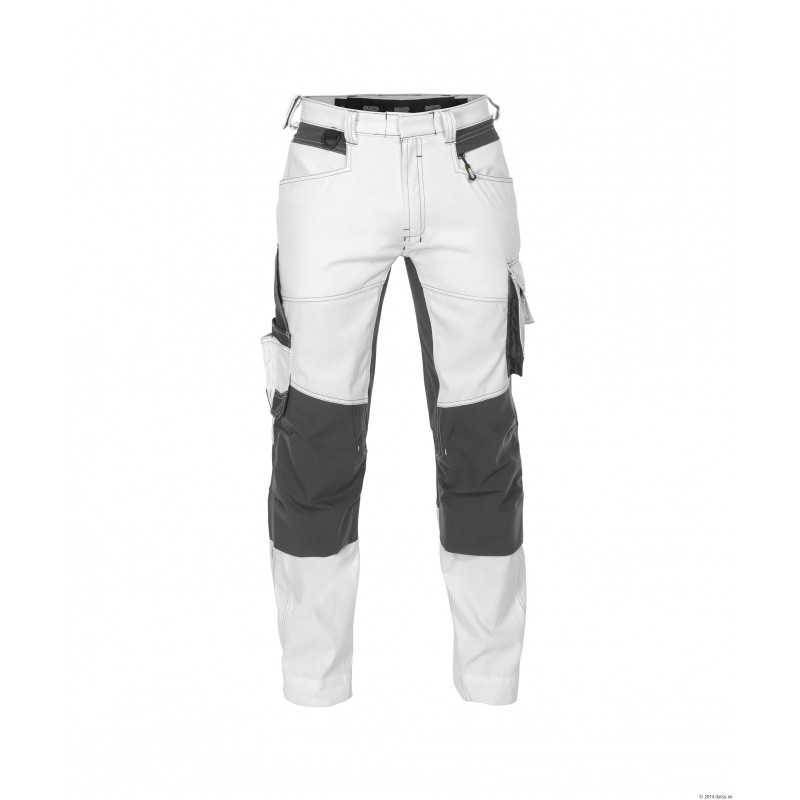 Pantalon de travail Dassy DYNAX Blanc / Gris. Vu de face