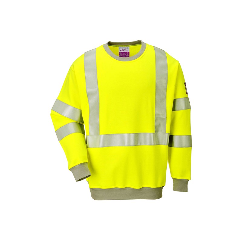 Sweatshirt Portwest FR72 Haute visibilité, multirisques Modaflame Jaune fluo. Vu de face