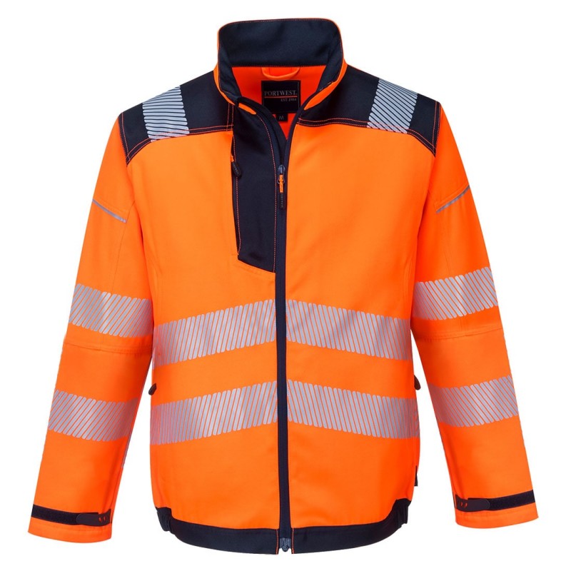 Veste Portwest T500 Haute visibilité Orange fluo / Noir. Vu de face