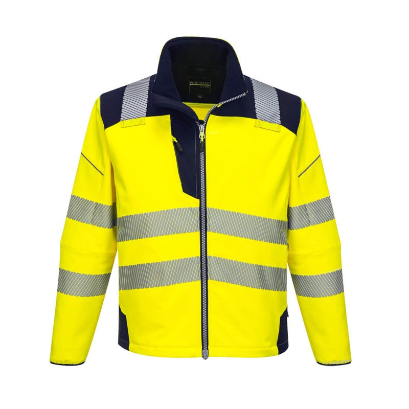 Veste softshell Portwest T402 Haute visibilité, imperméable Jaune fluo / Marine