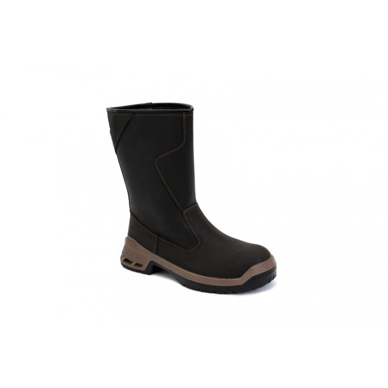 Bottes sécurité en cuir huilé hydrofuge coloris marron BACOU S3 SRC "TYLEX" vue de face 3/4