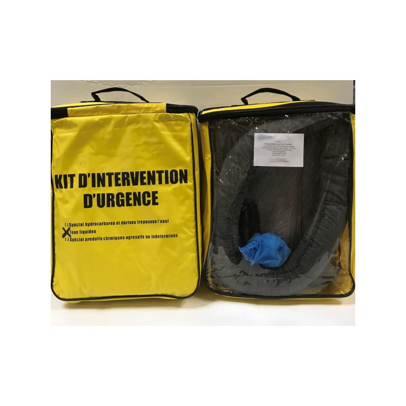 Kit ADR absorbant urgence tous liquides et chimiques 20 Litres. Vu de face