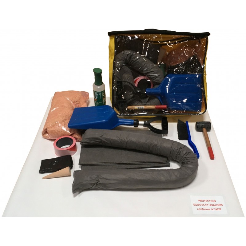 Kit ADR avec équipements EPI pour le transport de matières dangereuses. Vu de face