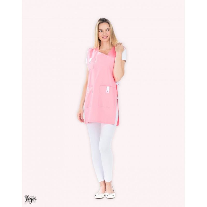 Chasuble femme REMI Alice Corail/Blanc. Vu de face