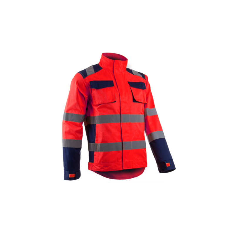 Veste Haute Visibilité Coverguard 5HBJ130 Rouge fluo/Marine. Vu de face