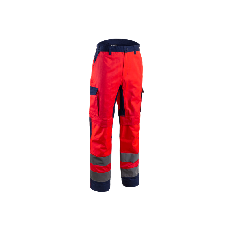 Pantalon Haute Visibilité Coverguard 5HBA130 Rouge fluo/Marine. Vu de face