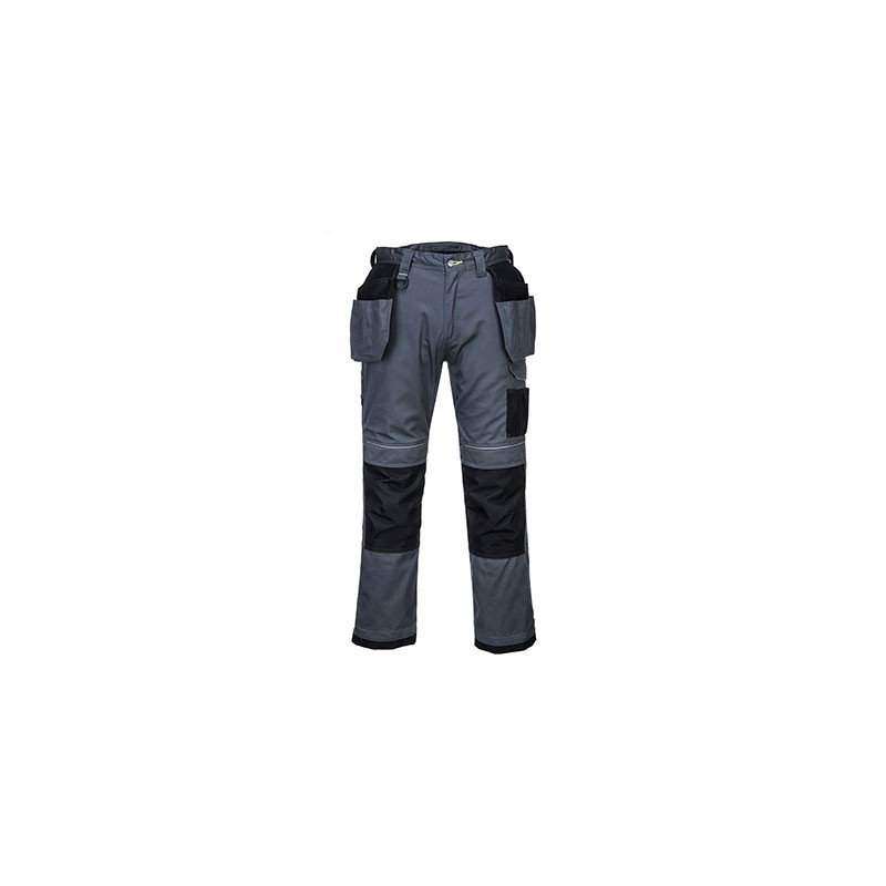 Pantalon de travail Portwest T602 Gris/Noir. Vu de face