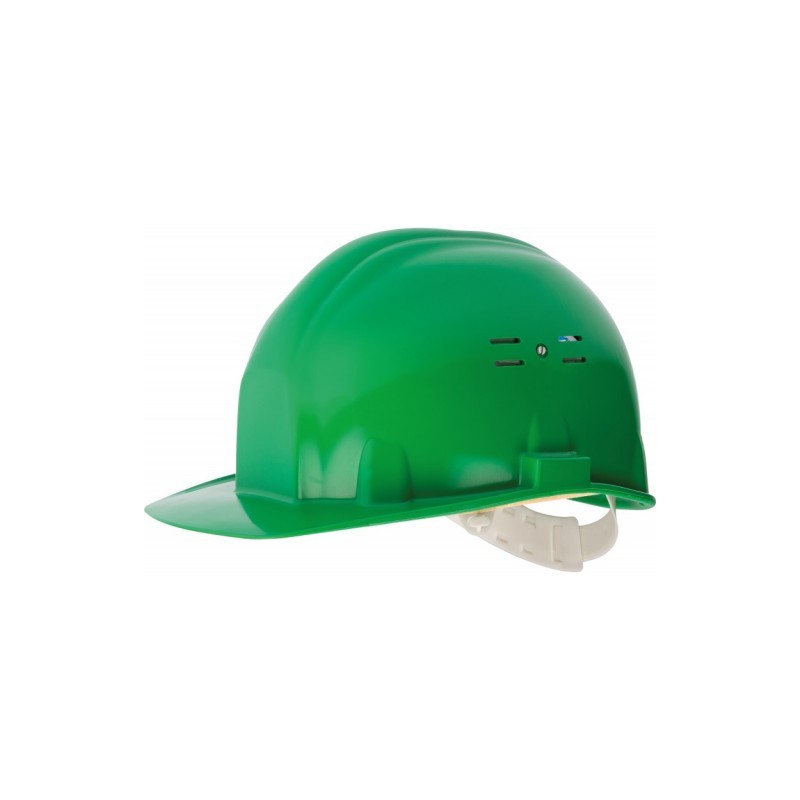 Casque de chantier coiffe en polyéthylène bande anti-transpiration Coverguard CLASSIC Vert EN397 + A1:2012. Vu de face