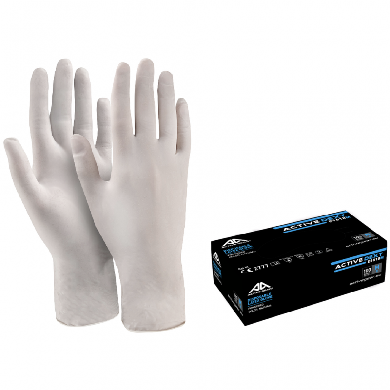 Gants jetables en latex poudré ACTIVE GEAR D1620 Blanc