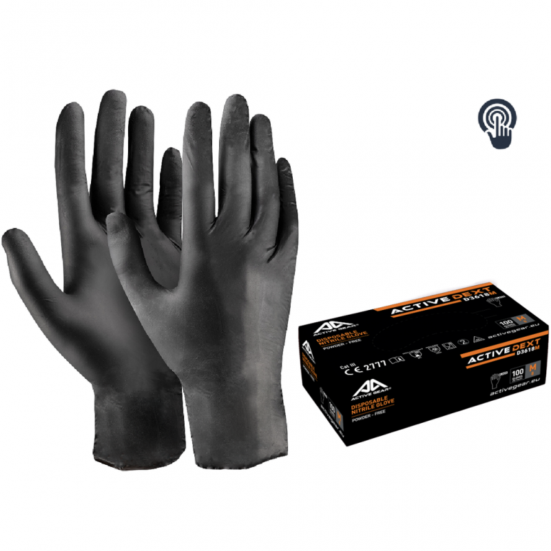Gants à usage unique en nitrile ACTIVE GEAR D3620 Noir