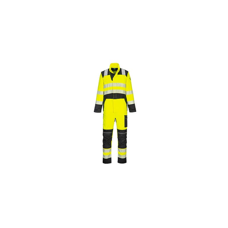 Combinaison multirisques, haute visibilité PORTWEST FR507 Jaune fluo/noir. Vu de face